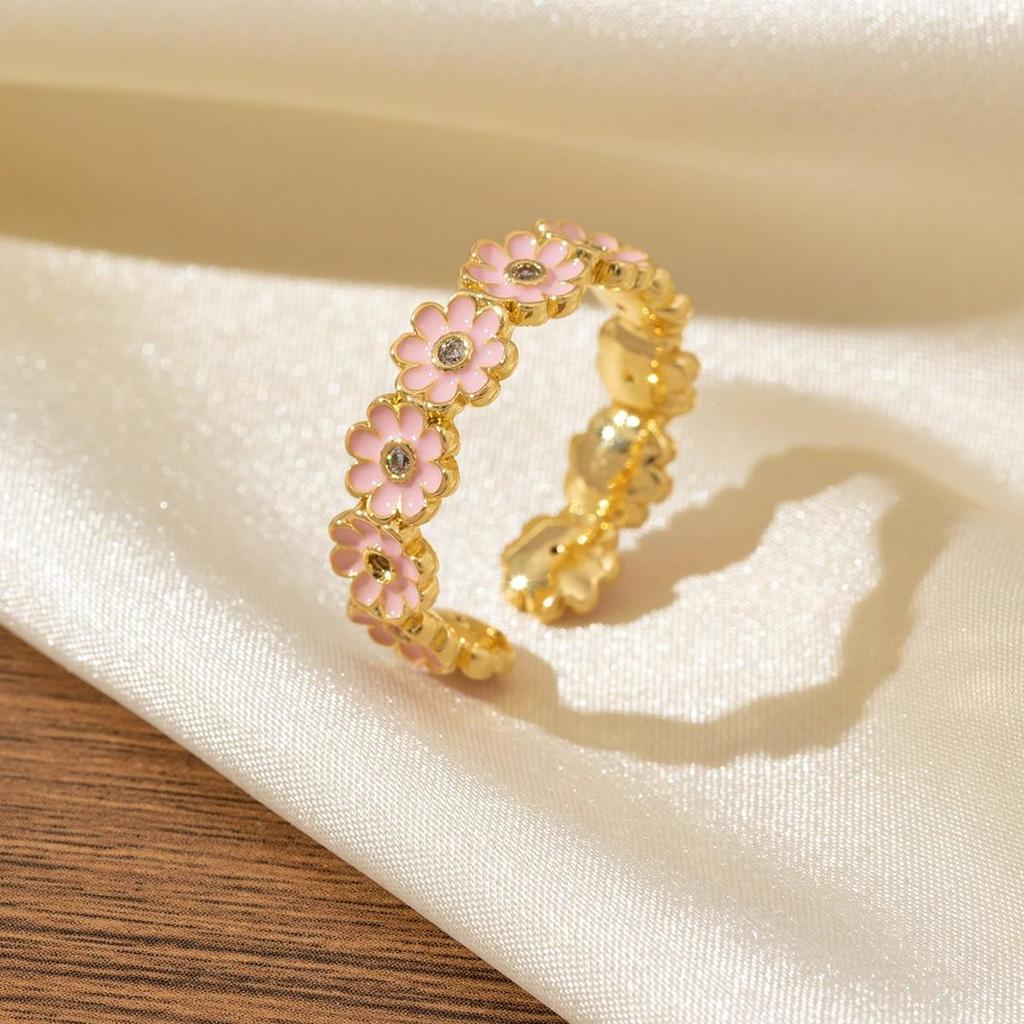 Enamel and Diamond Tulip Adjustable Gemstone Ring for Women - Durable, Non-Fading, High-End Exquisite Design
