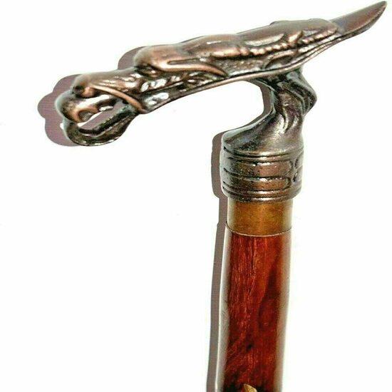 Herren Spazierstock Antiker Drachenkopfgriff Nautischer Hölzerner Spazierstock