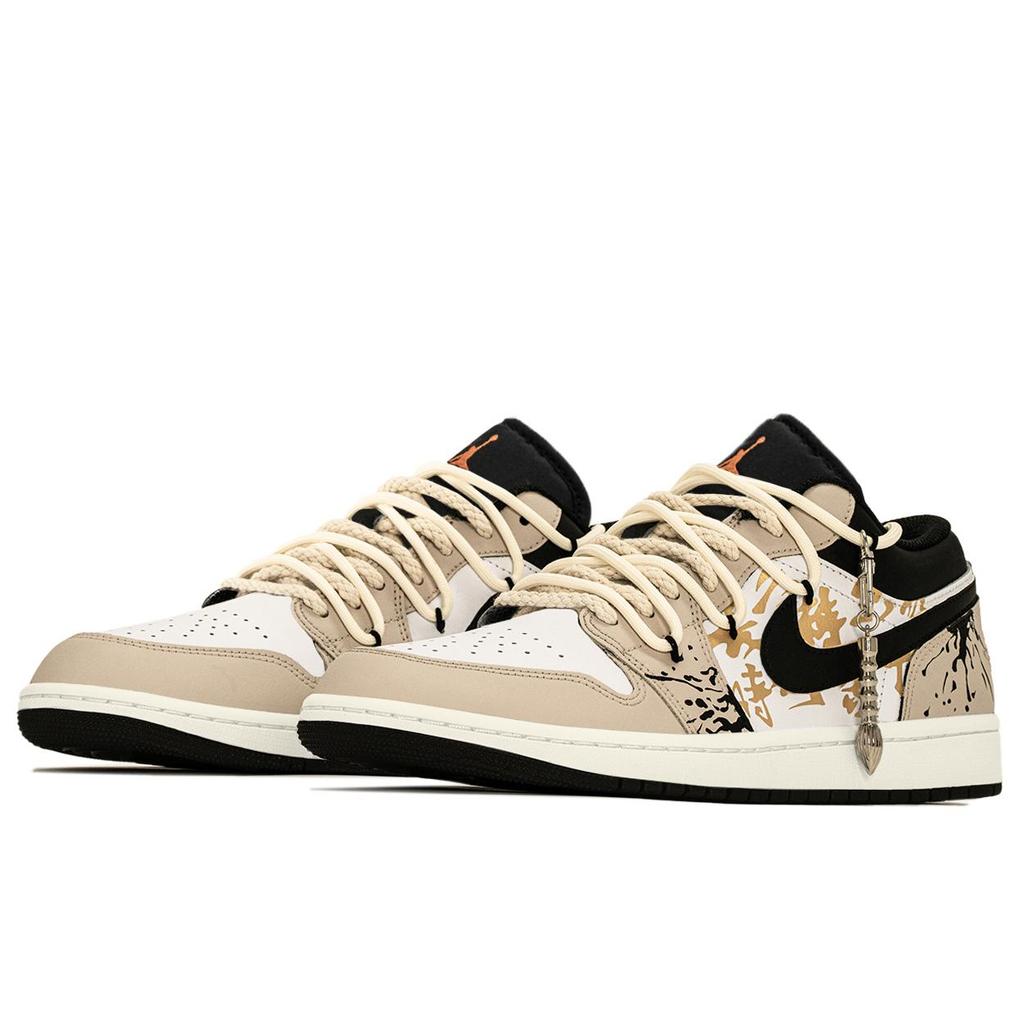 Jordan Air Jordan 1 Stile Cinese Pennellata, Resistente all'Abrasione della Scatola Scarpe da Basket Basse Vintage da Uomo Beige Giallo 553558-165(TeamA-S-BOX)