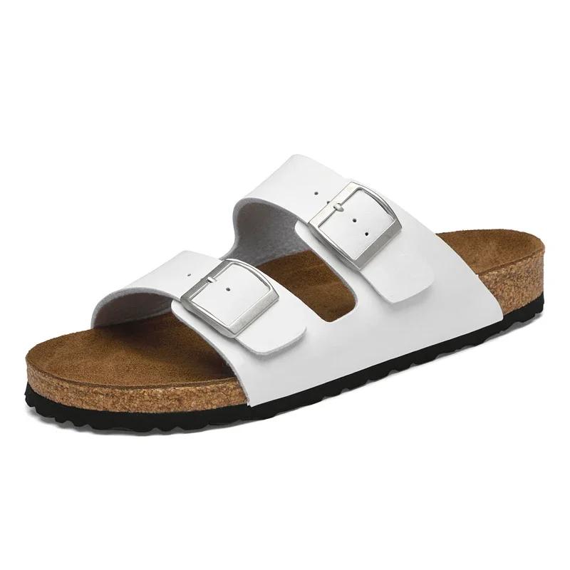 Sandálias Casuais de Couro Genuíno Masculinas de Verão Chinelos Antiderrapantes Sola Macia Respiráveis Sapatos 2 em 1 para Uso Externo Chinelos de Praia 35-46