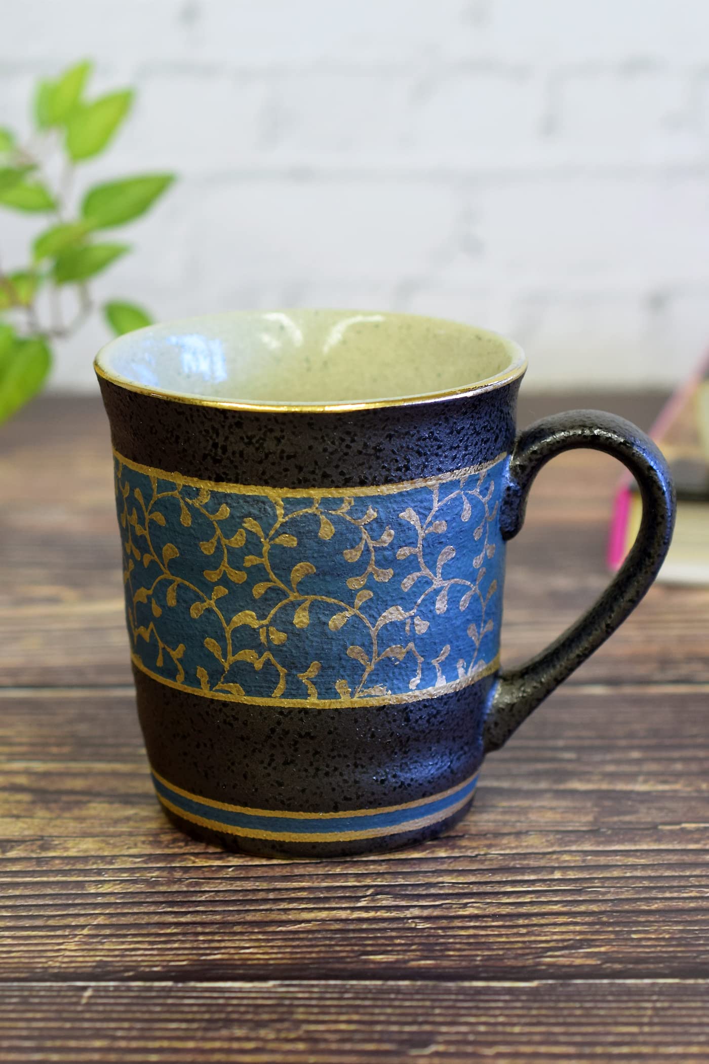 

Waza no Kura Stylish Coffee Kutani Ware Mug with Gold Arabesque Ceramic Made in Perfect as a Birthday 60th 70th 77th or 88th Birthday Celebration Gift