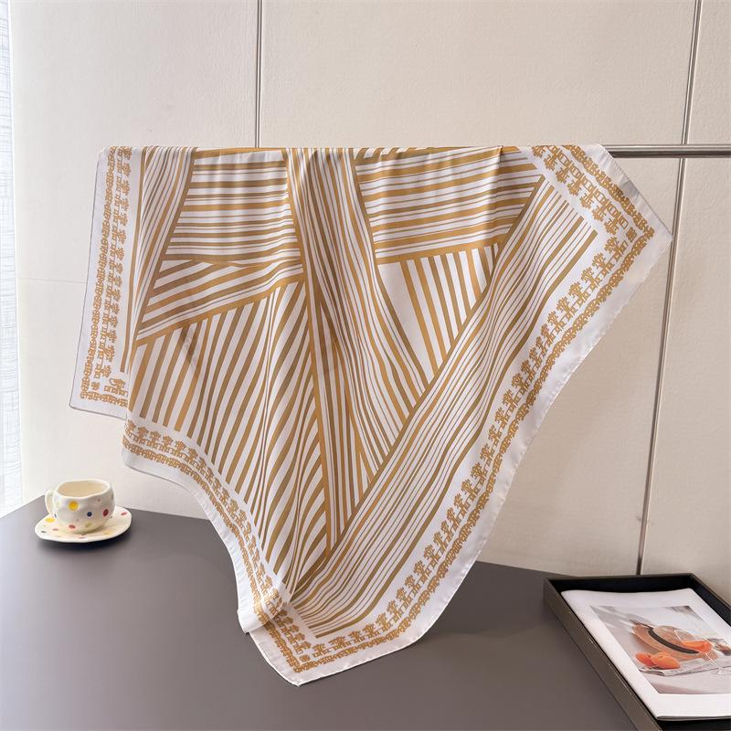 ins wind geometric simulation silk high-end large square scarf silk scarf printed shawl decorative scarf sunscreen headscarf scarf