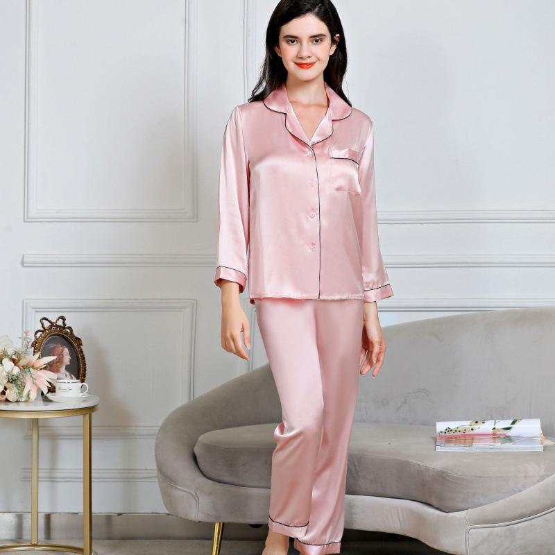 Women's Silk Pajama Set: Long Sleeve Two-Piece, 100% Mulberry Silk, Versatile for Home or Outdoors, Spring/Summer Style