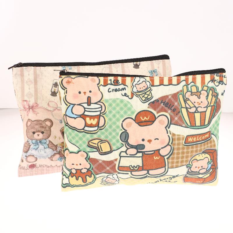 Cute Little Bear Cosmetic Bag Cartoon Canvas Makeup Bag Large Capacity Travel Toiletry Bag Clutch Bag For Girl Gifts