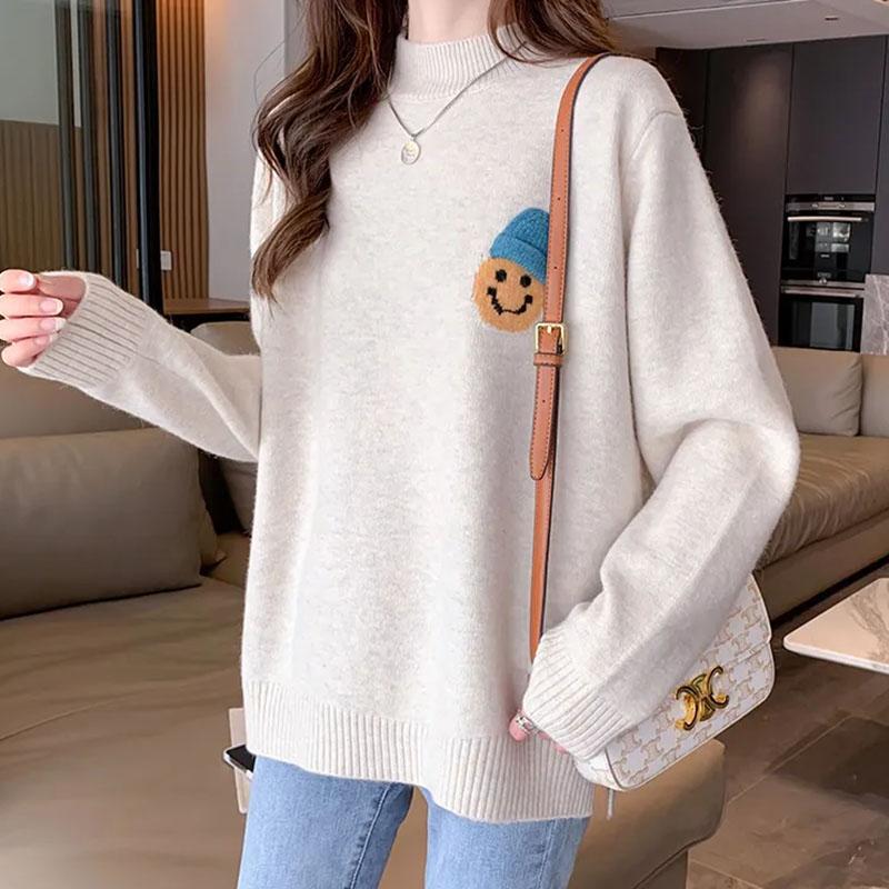 Pullover für Damen Herbst Winter Verdickter Pullover Warm Gestrickt Dehnbar Langarm Oversize Jumper Oberteile