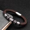 Punk Style Coffee Leather Bracelet 316L Stainless Steel 5 Viking Bead Bracelet Powerful Magnet Clasp 4 Color Friend Gifts