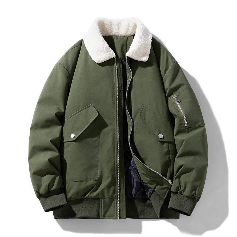 Men s Plus Size Lambskin Winter Jacket, M-8XL, Loose Fit, Thick Cotton L армия зеленый