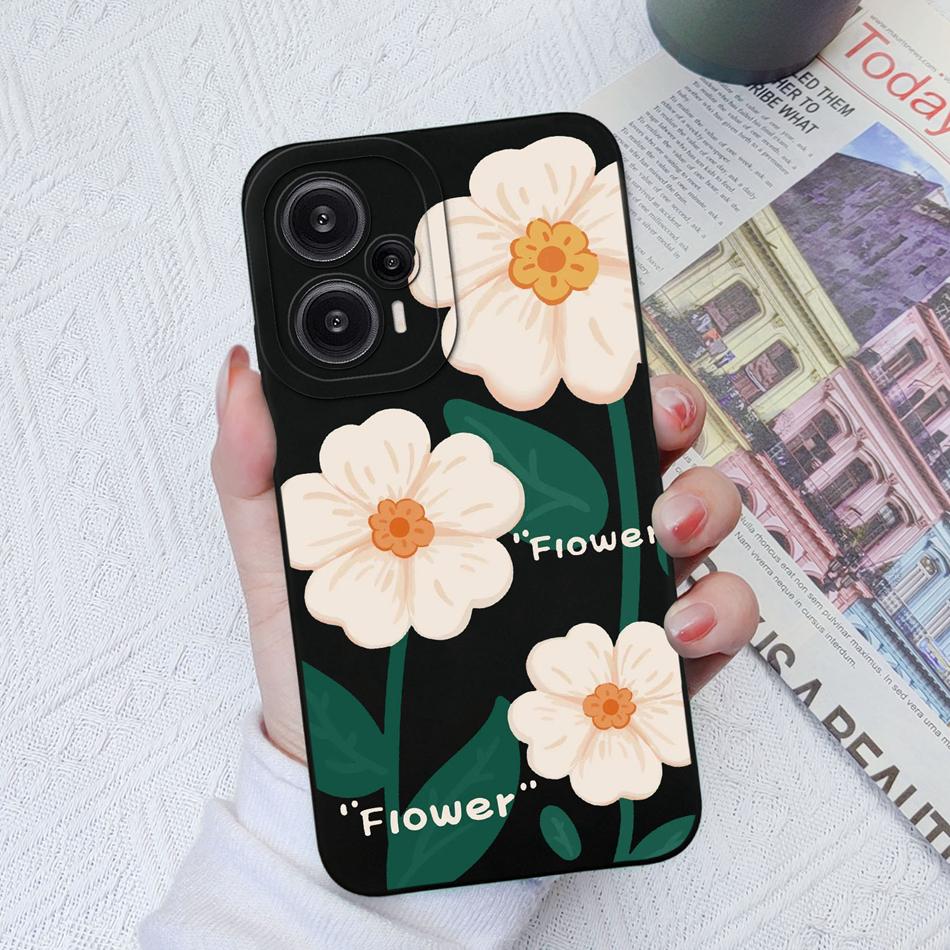 Case For Poco F5 Pro Painted Flowers Soft Liquid Silicone Camera Lens Protection Back Cover For Xiaomi Poco F 5 F5Pro Protectors