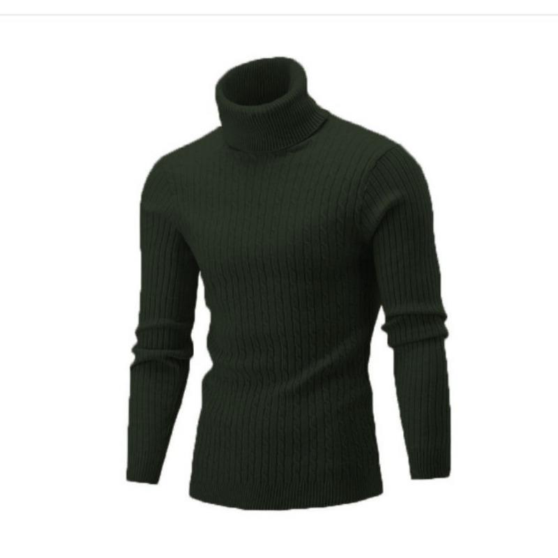 Men S High Neck Long Sleeve Twisted Knit Solid Color Youth Sweater