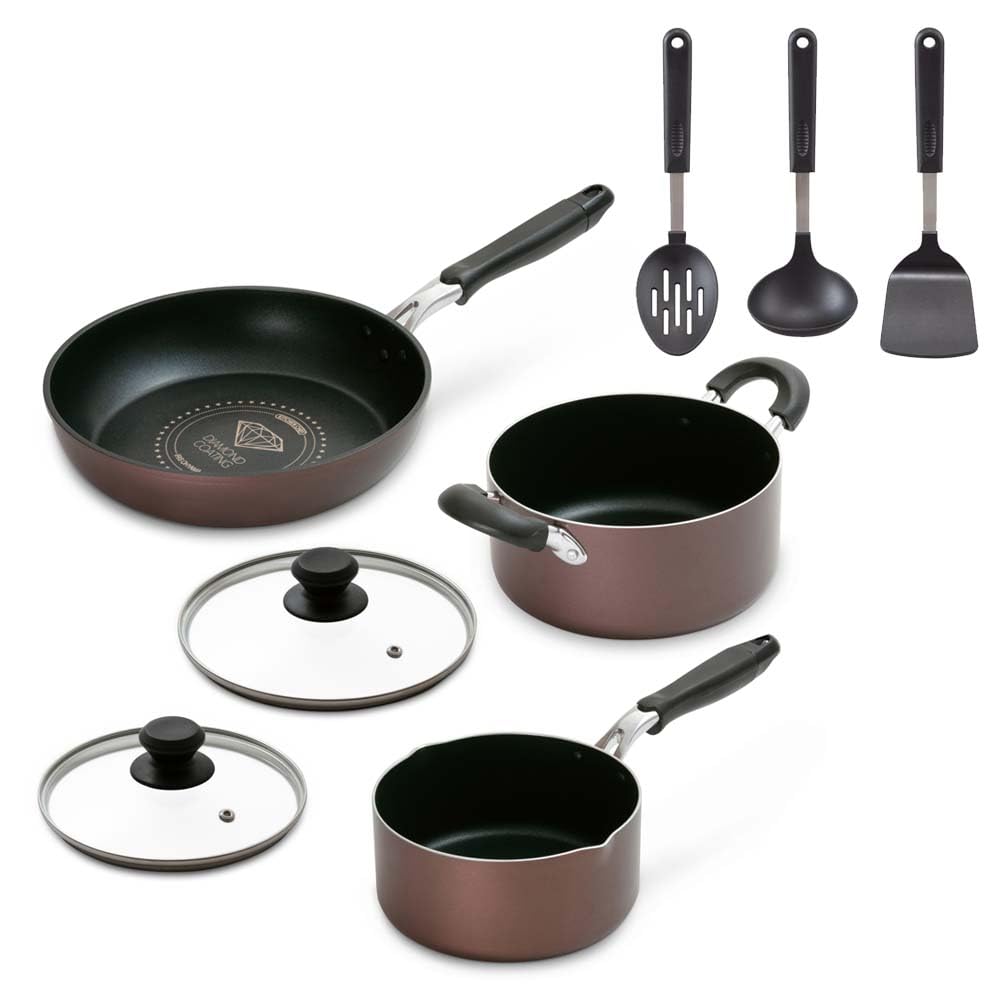 

набор кухонной утвари IRIS OHYAMA сковорода для жарки крышка стекло для одного человека или двух коричневый [в комплекте 3 предмета] сковорода, кастрюля, набор, 5 предметов, кастрюля с одной ручкой,