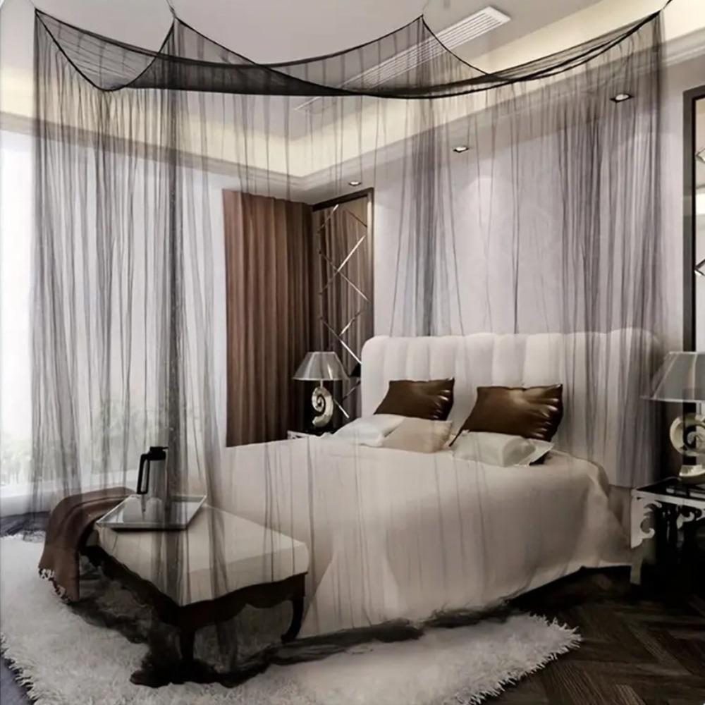 Breathable Mosquito Net Canopy 4 Corner Post Bed Curtains  For Full/Queen/King Indoor Outdoor