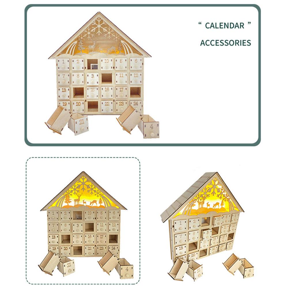 Calendar de Crăciun cu numărătoare inversă pe 24 de zile, cu sertar din lemn luminos, decor pentru casă, ornament pentru copii, organizator de sertar pentru bomboane și cadouri luminoase