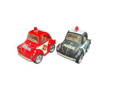 KINSFUN Volkswagen Type 1 Police Car Fire Truck Mini of 2 Diecast Metal Miniature Cars & Pull-Back Car/Set (Beetle)