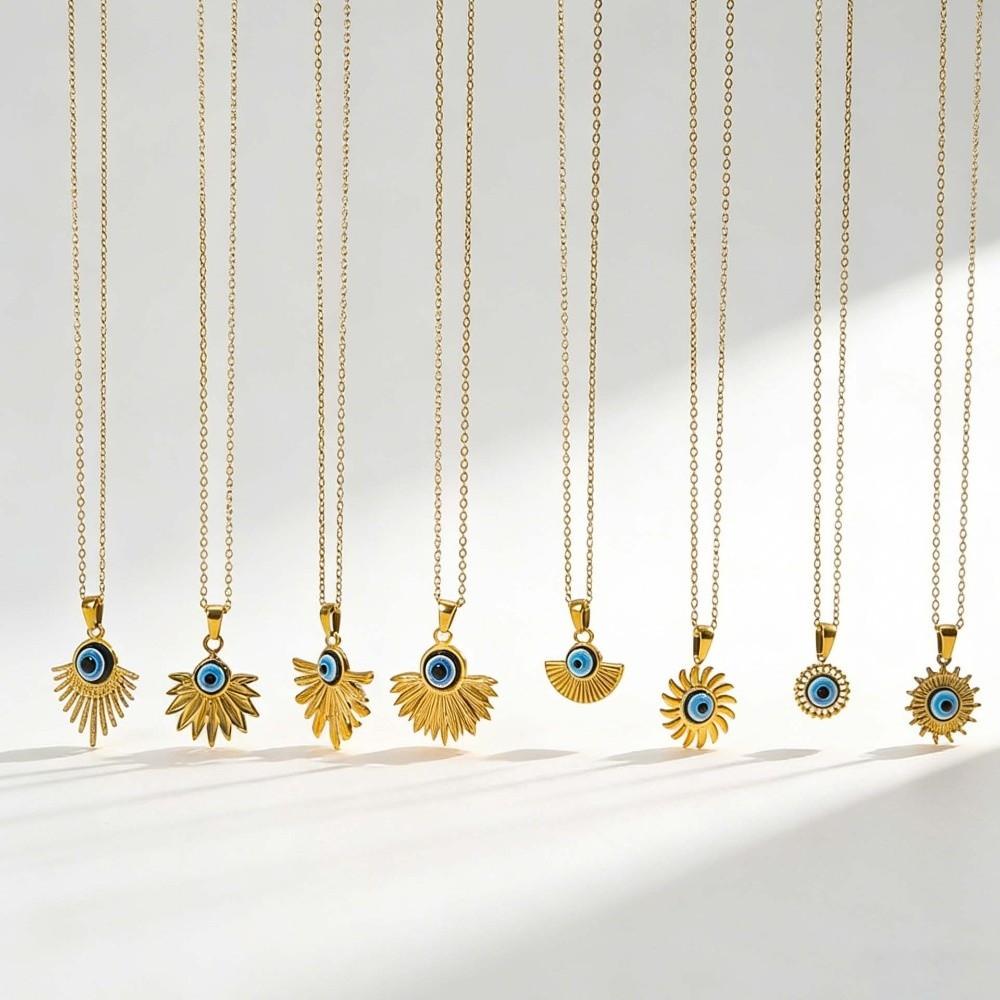 Stainless Steel Blue Eye Pendant Necklace Retro Style Geometric Jewelry  Party
