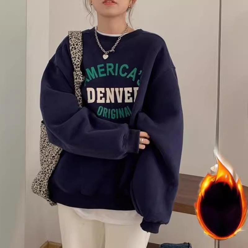 Women's  Autumn Winter O-neck Pullover Hoodie Letter Printed Long Sleeved Casual Sweatshirt Top for Women