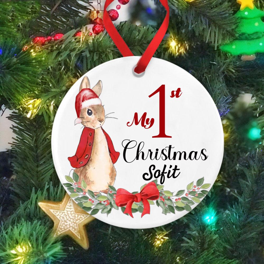 Personalised First Christmas Bauble, Christmas Keepsake, 1st Christmas Ornament, Gift for 1st Christmas, Bunny Rabbit