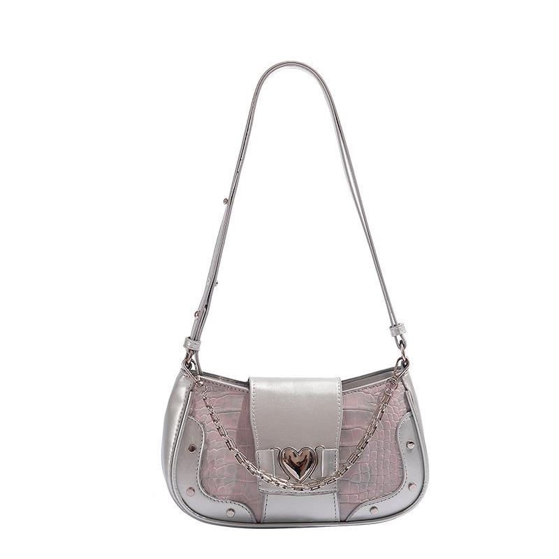 2025 hard messenger bag single shoulder portable underarm small square bag fashion spice girl wind chain crocodile pattern