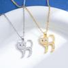 Cute Cat Light Luxury Full Diamond Titanium Steel Necklace for Women