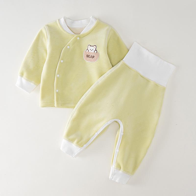 Hohe Taille Baby Fleece Set: Bauchschutz Winterkleidung - Verdicktes zweiteiliges Set für Herbst/Winter, kein Ausziehen nötig