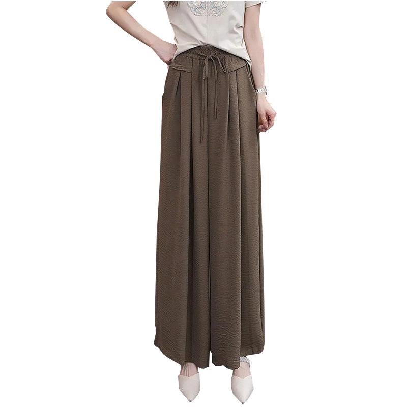 Plus Size Wide-Leg Ice Silk Culottes: Summer Women's Casual Drape Pants with Lazy Pleats