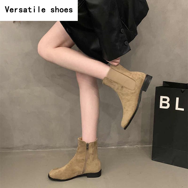 Designer Square Toe Women Ankle Boots Fashion Slip On Shoes  Spring Autumn Flats Laides Concise Short Booties