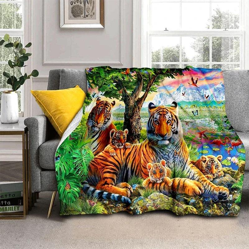 Tigerpläd Djur Supermjuk Varm Fluffig Fleece Lätt Flanellpläd Mysig Pälsklädd Plysch Sängkläder Pläd Gåva