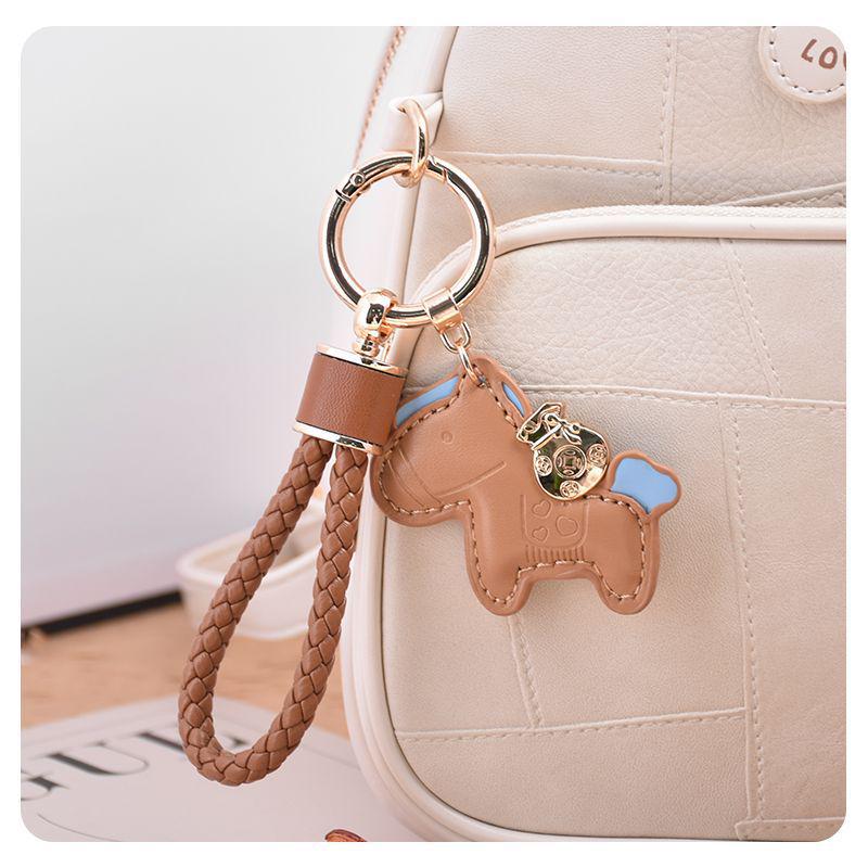 Exquisite Leather Cord Bag Charm & Car Keychain with Cute Horse Pendant Couple Bracelet