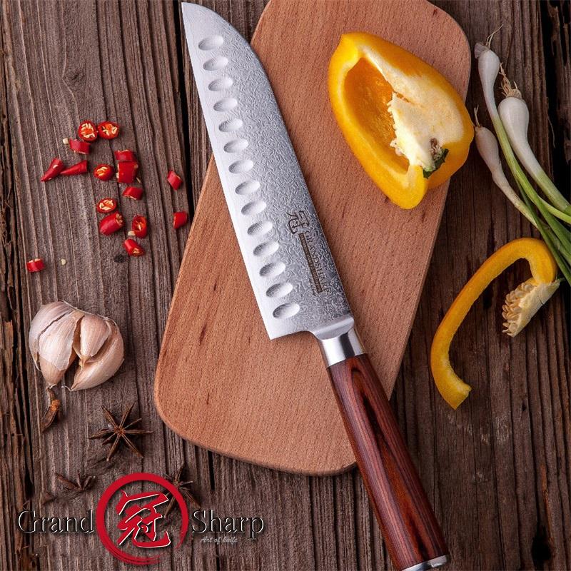 7 Inch Santoku Knife Damascus Steel VG10 Japanese Kitchen Knife Cooking Tools Pakka Wood Handle
