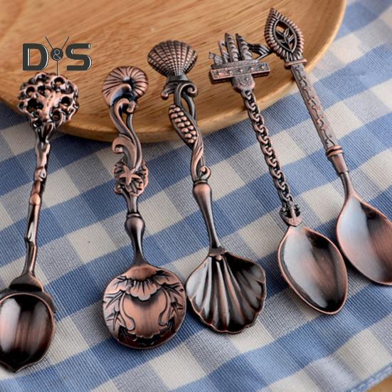 Juego de 5 cucharas para café de aleación de estilo real y forma antigua y elegante