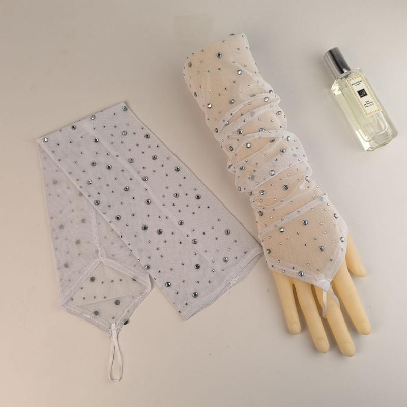 Sexy  Sparkling Diamond Mesh Elastic Gloves Evening Dinner Lace Long Thin Gloves Halloween Stage Performance Accessories