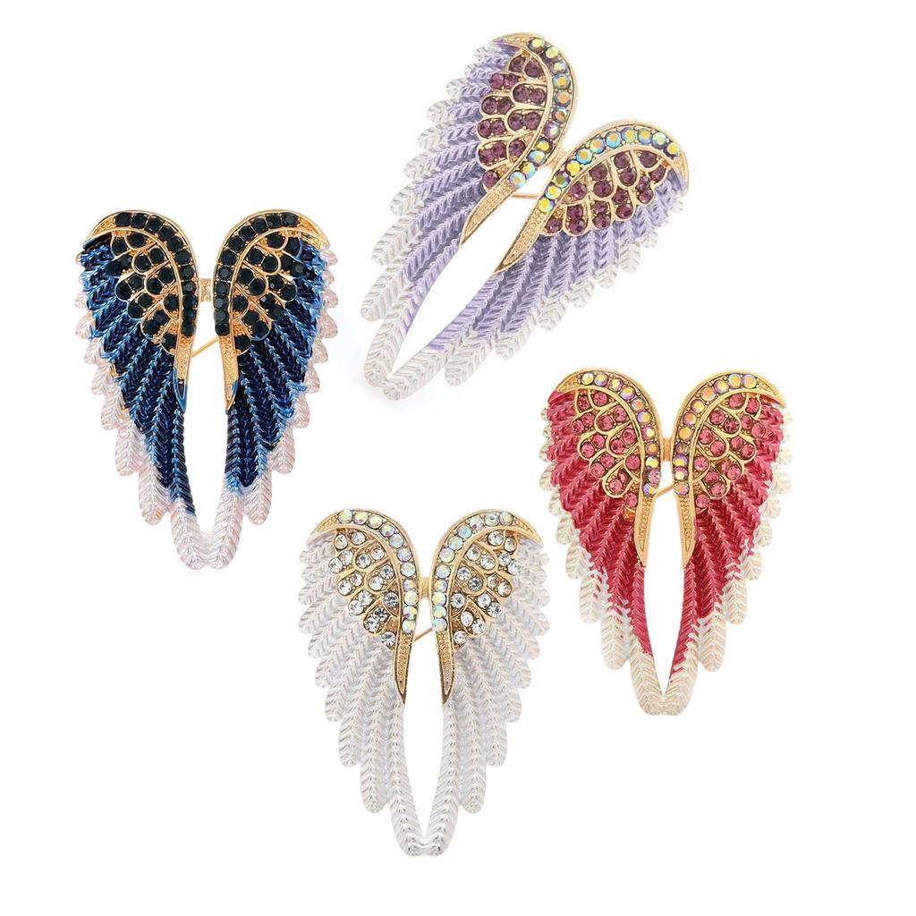 Set Of 4 Elegant Rhinestones Feather Brooch Unisex Angelic Wing Pins for Stylish Accessorizing Backpack Decorations