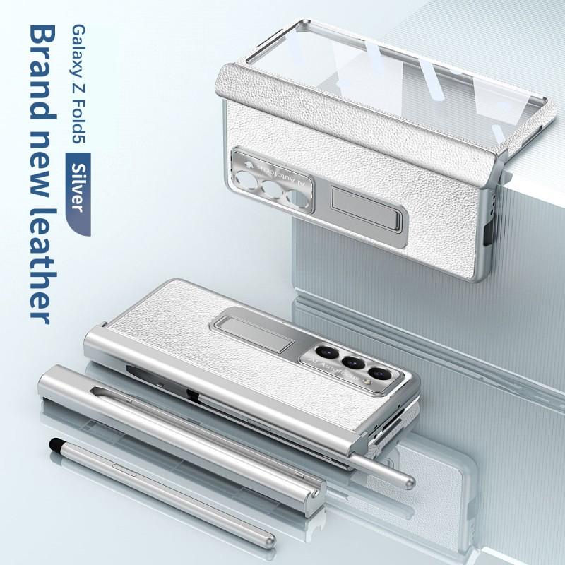 Magnetic Snap-on Case Galaxy Z Fold5 With Leather Texture Full Coverage Shockproof Kickstand Stylus Slot