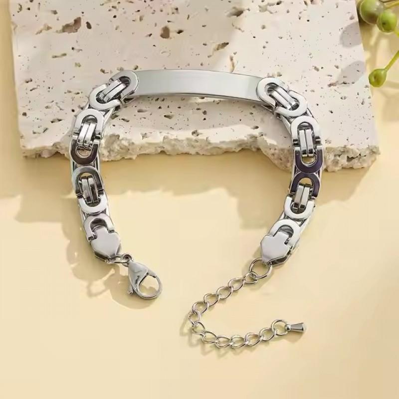 Titanium Steel Flat Link Bracelet Men Women Hip Hop Geometric Pendant DIY Blank Charm Chain Jewelry