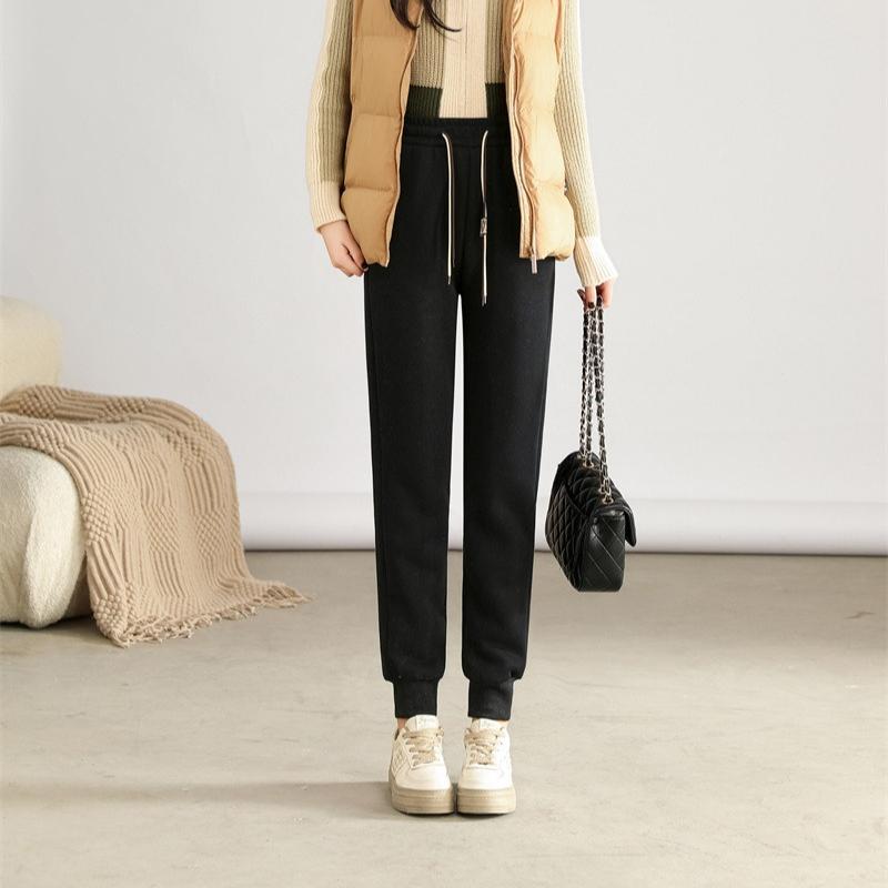Winter Autumn Warm Women Pant Fashion High Waist Thick Loose Pants Solid Color All-Match Plush Sweatpants