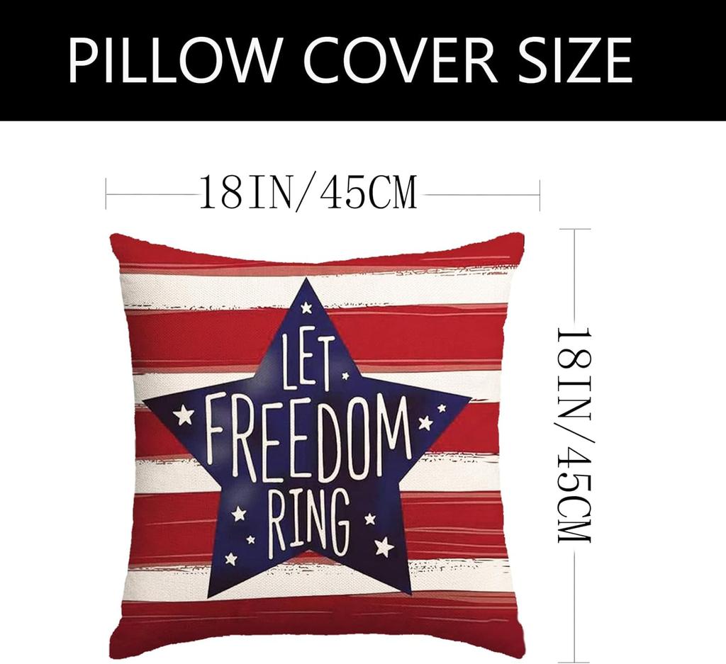 4Th Of July Pillow Covers, Red White Blue Summer Outdoor Throw Pillow Covers, Day Usa Flag Linen Fourth Of July Cushion