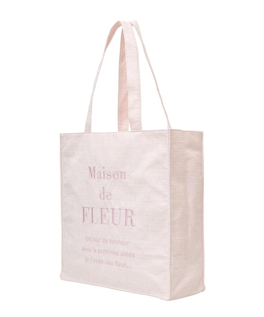 Maison de FLEUR Tweed Logo Embroidered Square Tote Bag, Ivory, 08000223800
