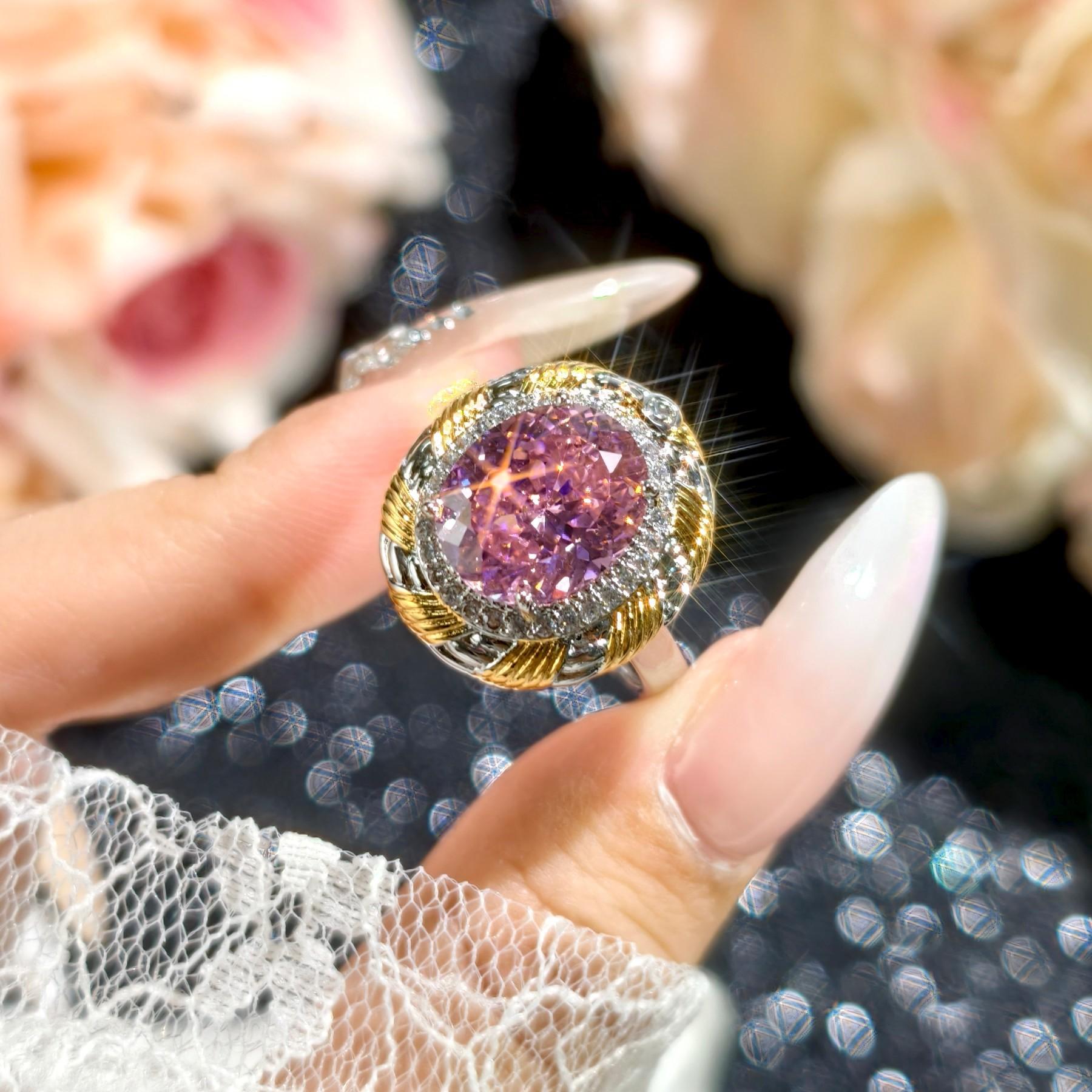 

Luxury Retro Brushed Two-tone Premium Pigeon Egg Bird s Nest Cut Pink Zircon Pendant Open Ring 2026