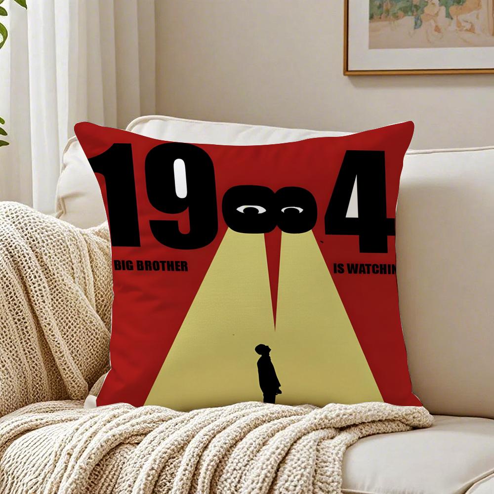 Classic Dystopian Novel NNineteen EFightyFour Cushion Cover Linen Pillowcase Soft  for Sofa Bed Home Room Decor
