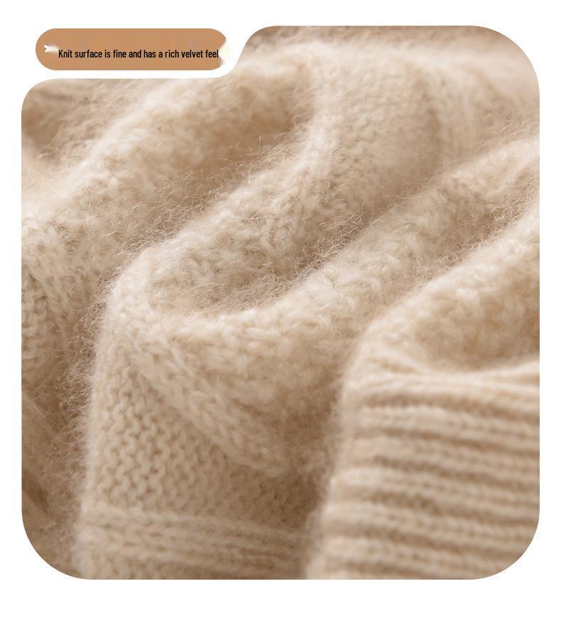 Kids' Medium/Large College Style Cashmere Wool Hat - Diamond Pattern, Solid Color, Autumn/Winter Warm Heavy Knit