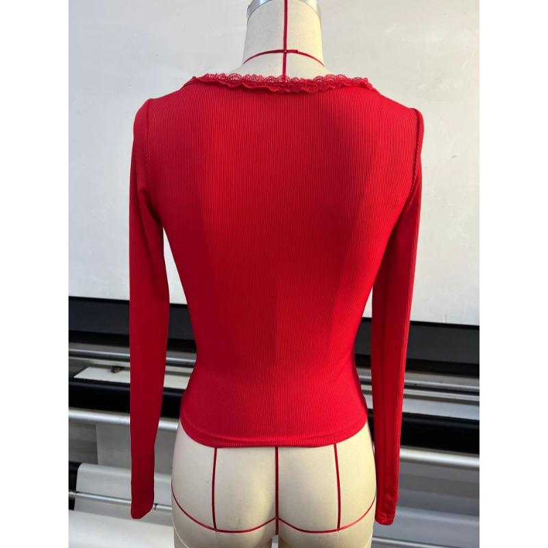 Square Collar Slim Fit Lace Women Blouse Half Open Collar Sweet Tops Casual Long Sleeve Solid Color Simple Short Shirts Ladies Spring Summer Clothing