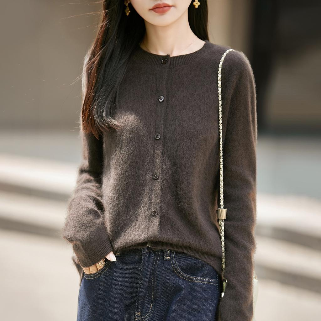 Seamless Brushed Knitted Wool Cardigan, Loose-fitting Sweater, Long-sleeved Top
