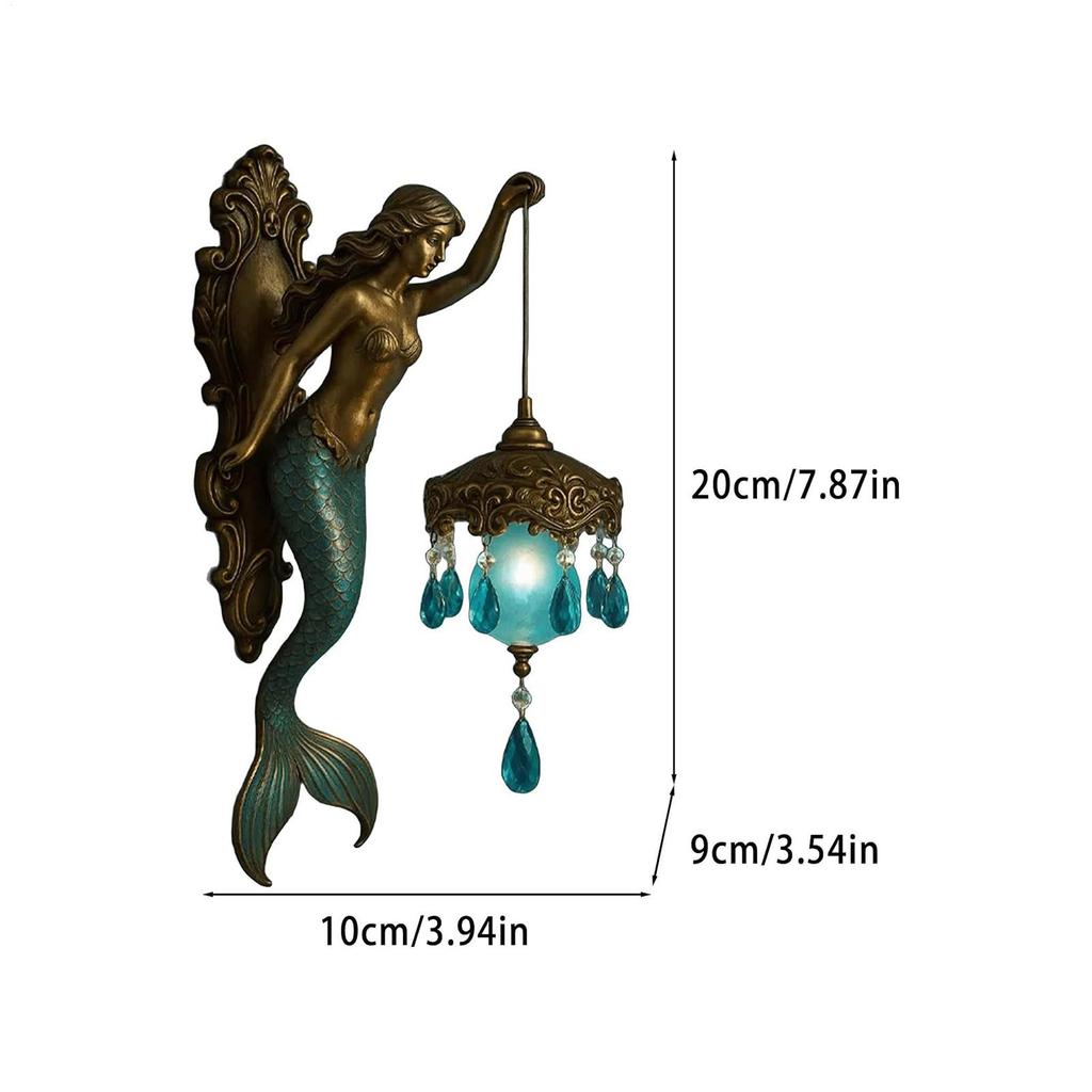 Meerjungfrauen-Wandleuchte 8 Zoll Batteriebetrieben Bronze Meerjungfrauen-Wandlaterne für Wohnzimmer Badezimmer Flur Strandhaus
