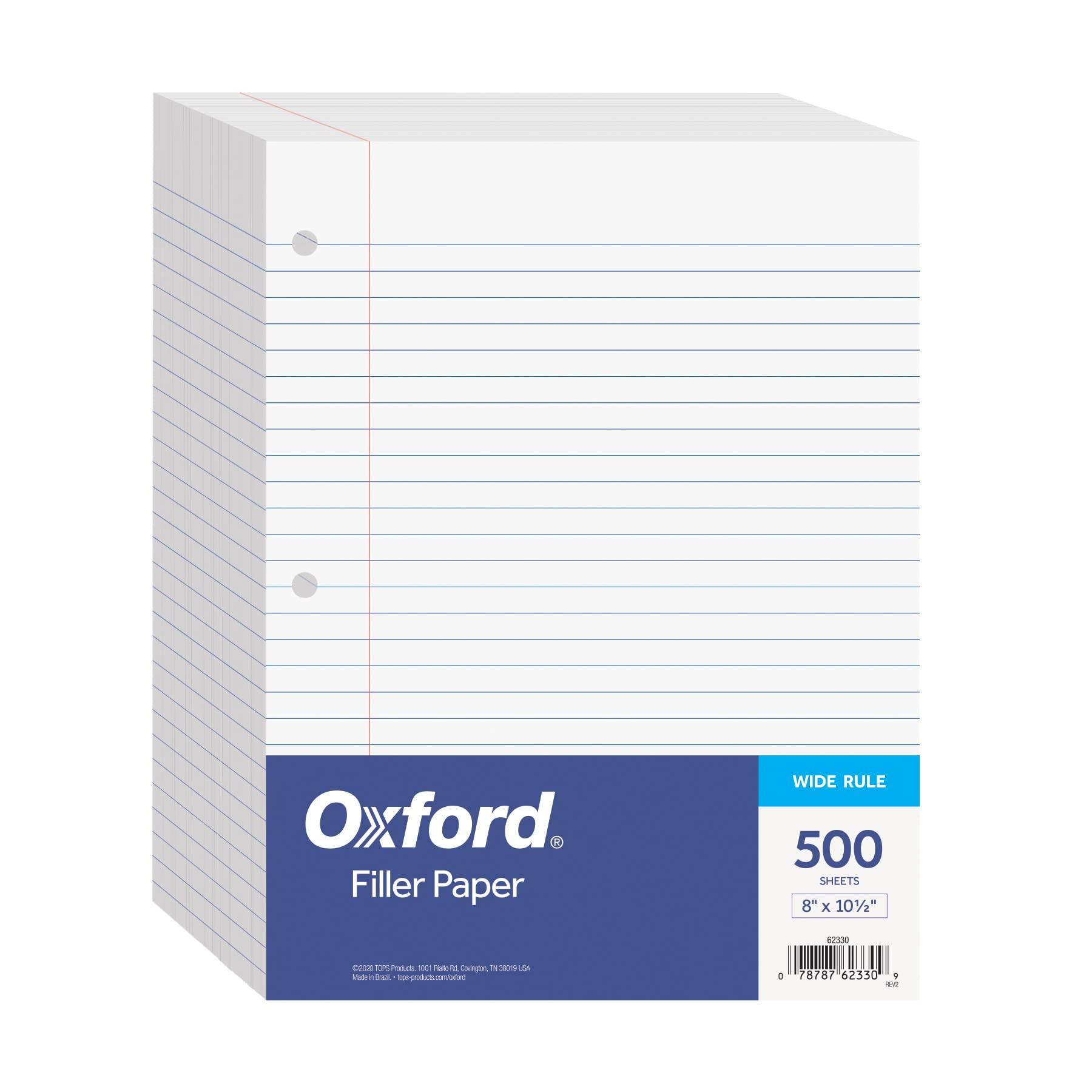

Oxford Filler 8 x Inch Wide Lined 3 Hole Loose Leaf Notebook Paper for 3 Ring 500 Sheets White Paper, 10-1/2 Paper, Punched, Binders, (62330),