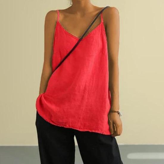 Top da Donna Scollo a V Senza Maniche Canottiere Colore Puro Vestibilità Larga Spalline Sottili Gilet Casual Estivo per Esterno