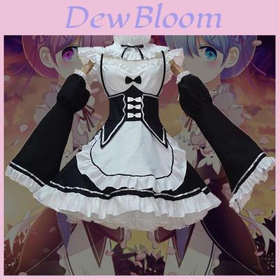 Squisito Costume Cosplay Abito da Cameriera Gemelle Ram/Rem di Rezero Kara Hajimeru Isekai Seikatsu Con Cuciture Perfette