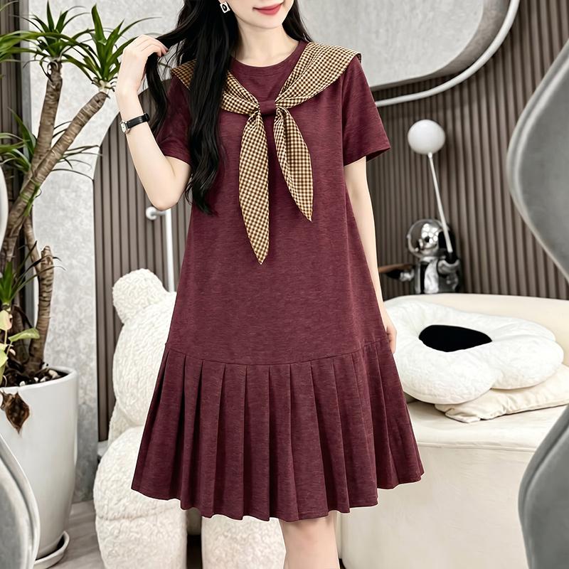 ZANZEA Women Casual Plaid Splice Round Neck Summer Short Sleeve Dress