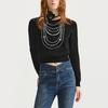 Karl Lagerfeld Casual Outdoor Commuter Lightweight Luxury Chain Jacquard Round Neck Loose Fit Long Sleeve Knit Sweater Women Sweater Black 236L2025