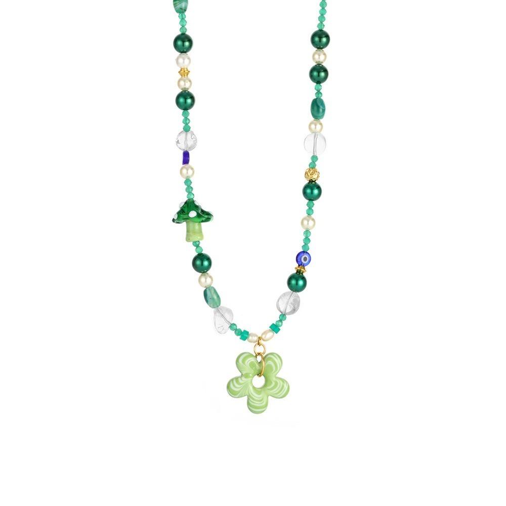 Colorful Floral Chain Choker Coloured Glaze Beads Pendant Necklace Fashion Flower Necklace  Girls