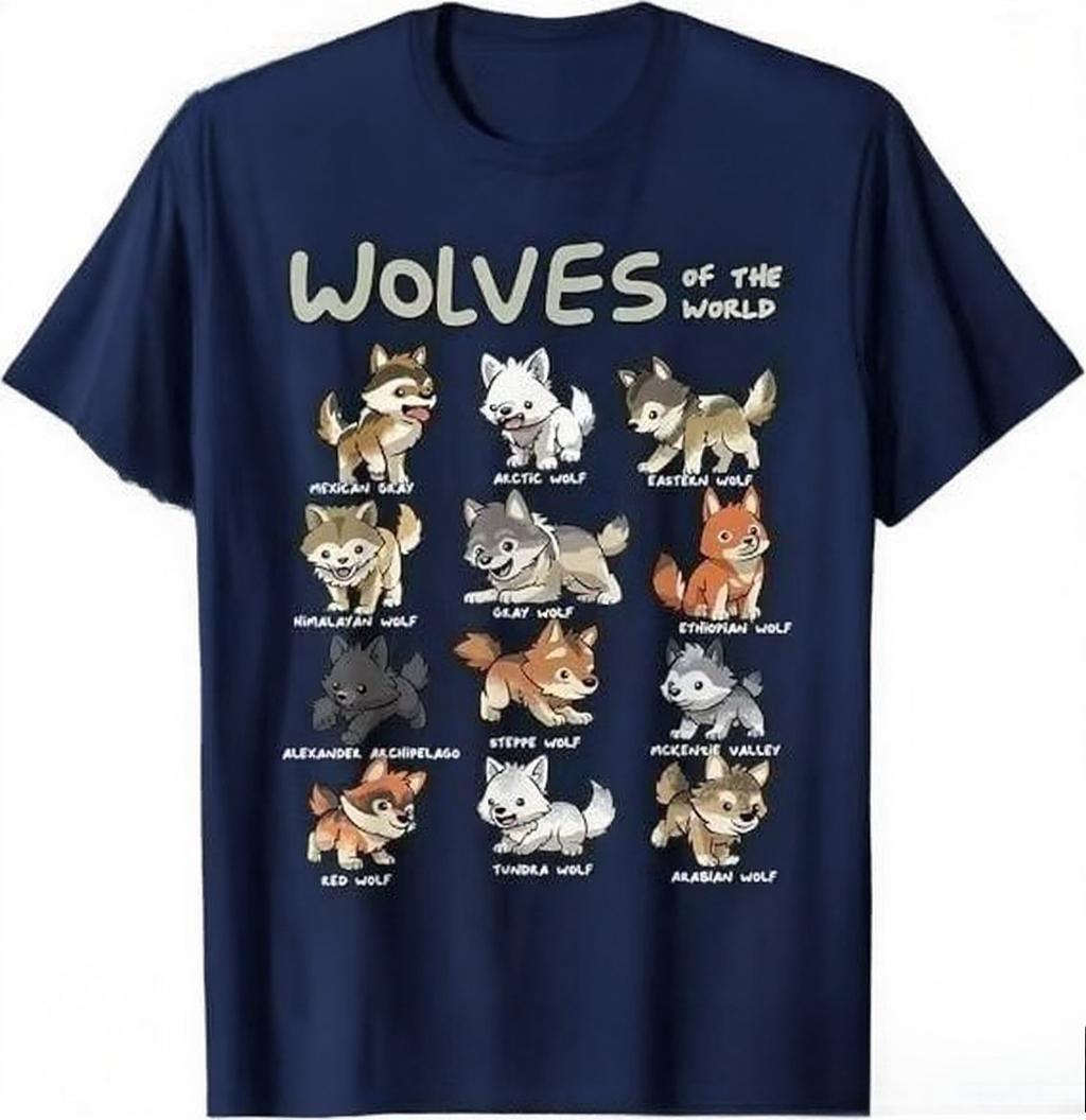 

Chibi Wolves Animals of The World T-Shirt Global Wolf Collection Tee Fresh Tshirts Casual Cute Cool Tops Aesthetic Short Sleeve 4XL