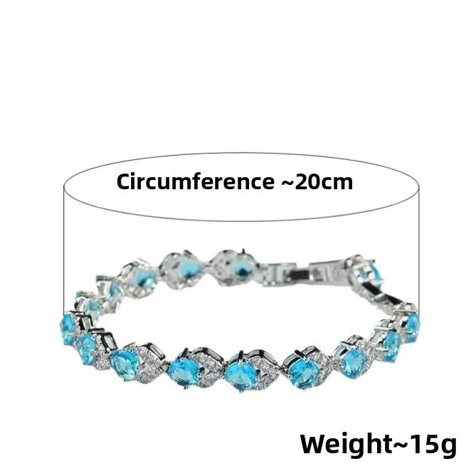 Brilliant Light Blue Cubic Zirconia Bracelets Silver Color Fashion CZ Tennis Bracelet for Women Engagement Party Jewelry Gifts